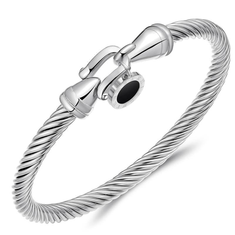 Stainless Steel Twisted Cable Wire Bracelets with Hook Adjustable Cuff Bangle Bracelet Vintage Jewelry Gift for Women