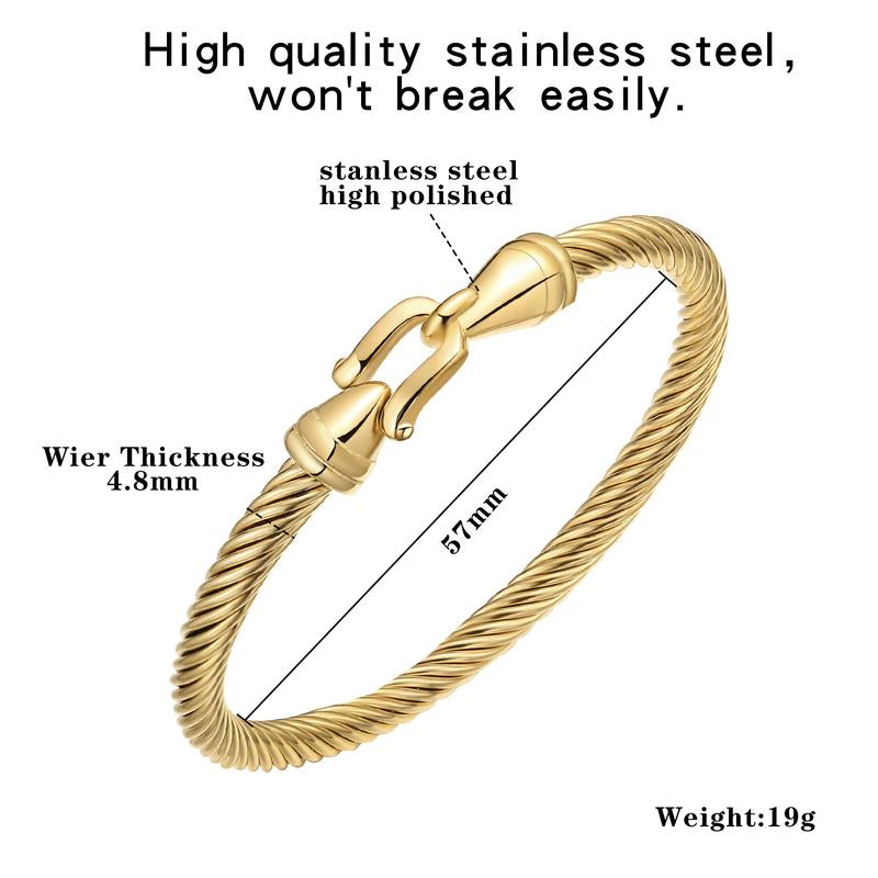 Stainless Steel Twisted Cable Wire Bracelets with Hook Adjustable Cuff Bangle Bracelet Vintage Jewelry Gift for Women