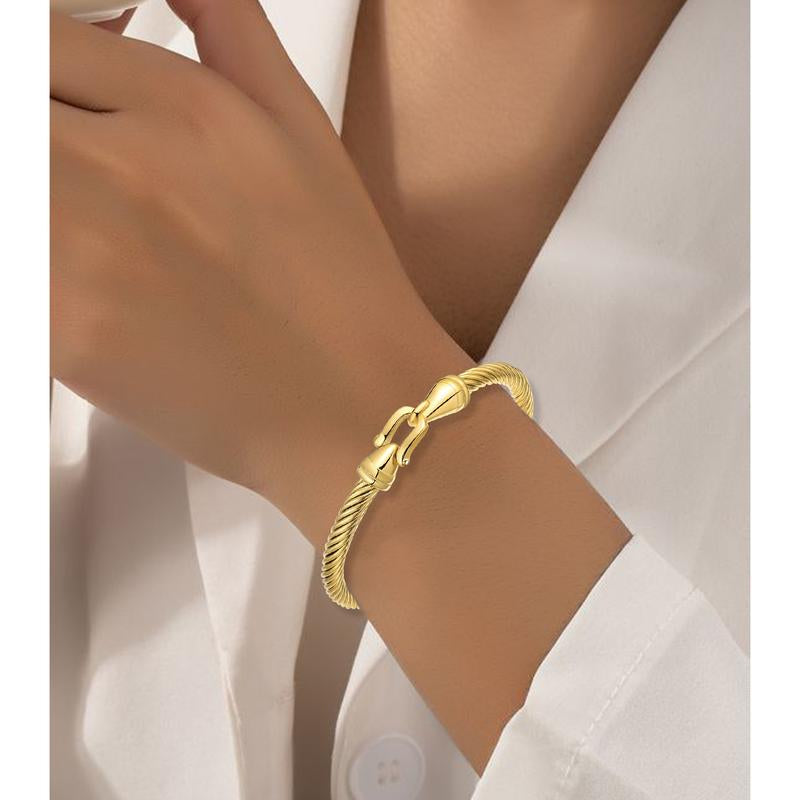 Stainless Steel Twisted Cable Wire Bracelets with Hook Adjustable Cuff Bangle Bracelet Vintage Jewelry Gift for Women