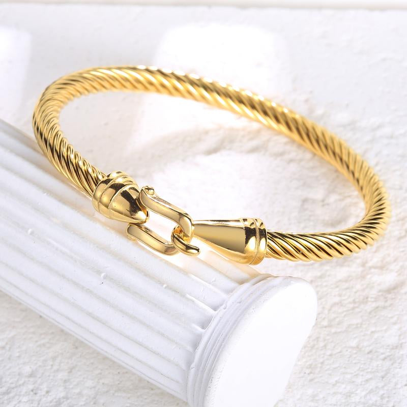 Stainless Steel Twisted Cable Wire Bracelets with Hook Adjustable Cuff Bangle Bracelet Vintage Jewelry Gift for Women